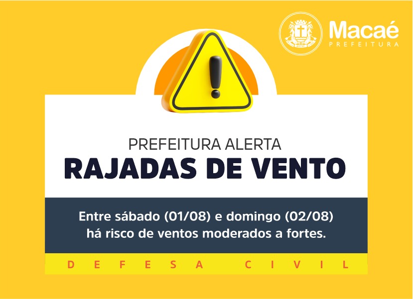 Defesa Civil alerta para rajadas de vento neste fim de semana em Macaé Defesa Civil alerta para rajadas de vento neste fim de semana em Macaé