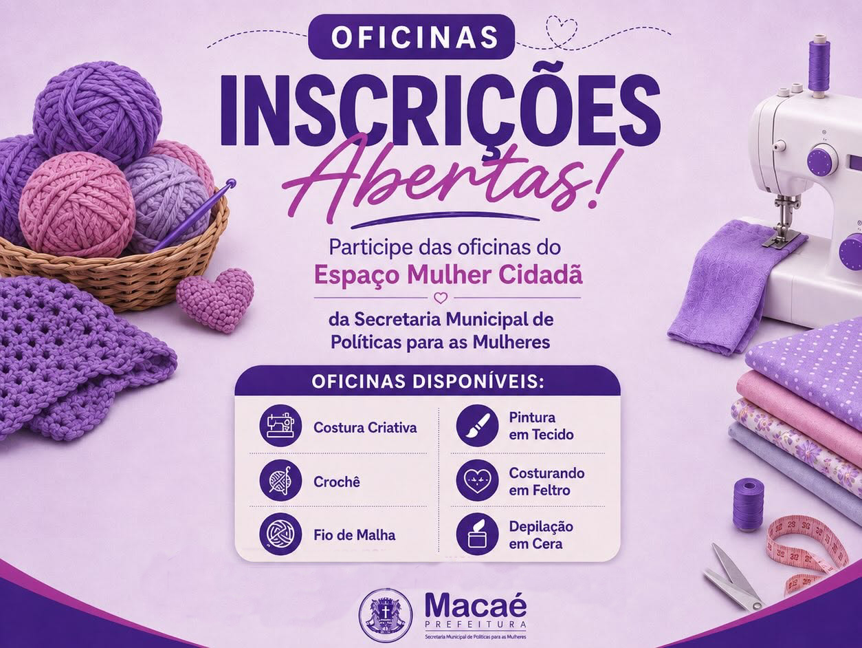 Inscrições para oficinas do Espaço Mulher Cidadã dias 19 e 20/8