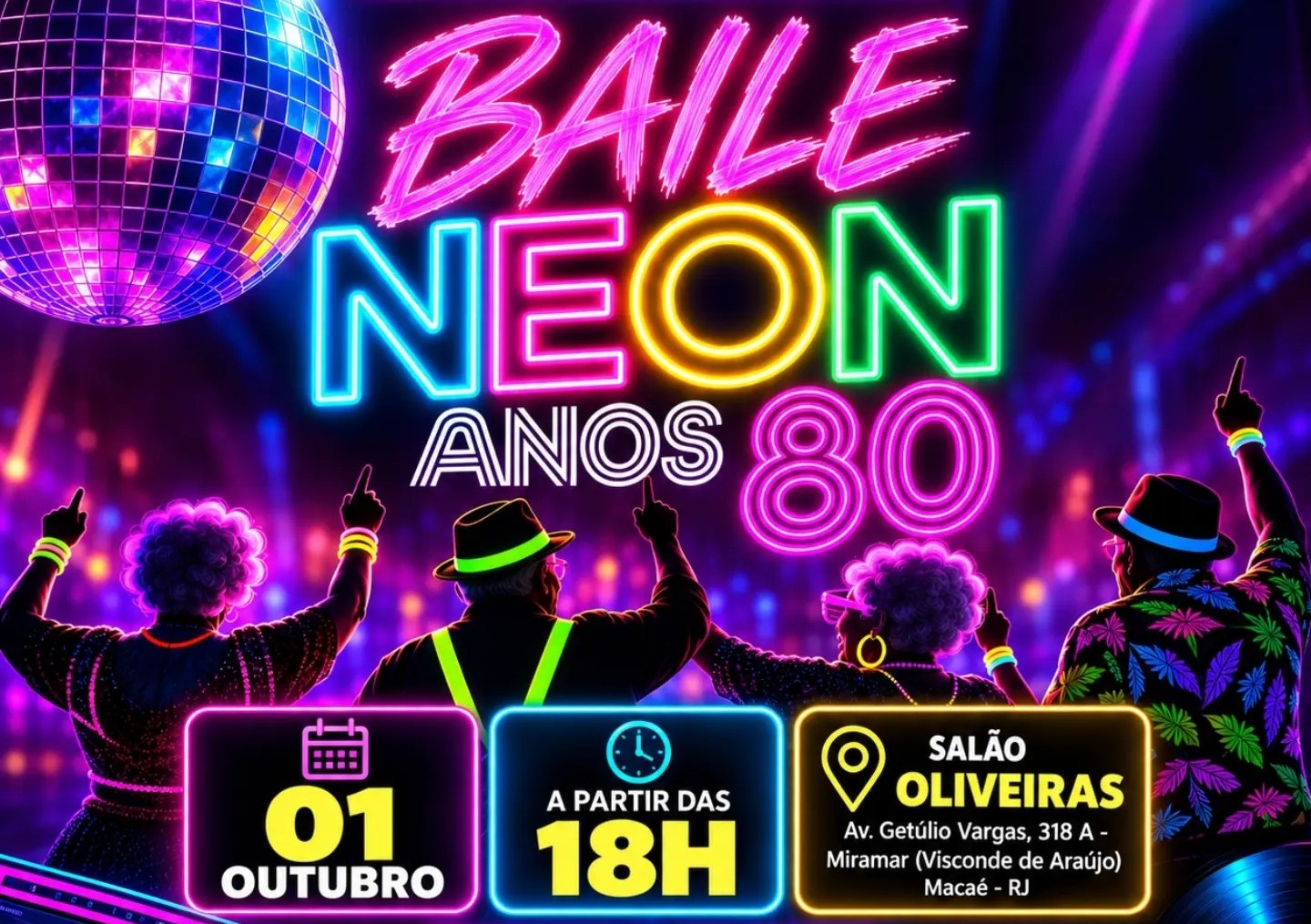 Baile Neon comemora Dia Nacional e Internacional da Pessoa Idosa