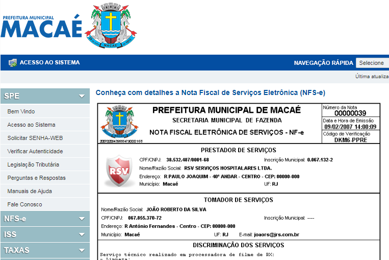 NOTA FISCAL ELETRÔNICA DE SERVIÇOS - NFS-e