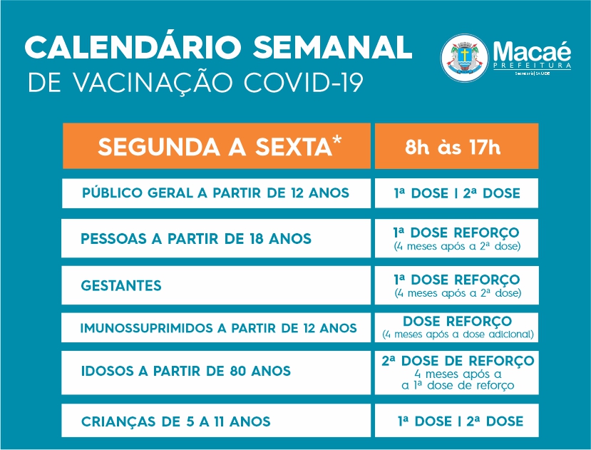 CRONOGRAMA SEMANAL DE VACINAÇÃO CONTRA O CORONAVÍRUS INFANTIL - CORONAVAC -  18/11/2022 - Prefeitura Municipal de Monte Belo - MG - Prefeitura de Monte  Belo - MG
