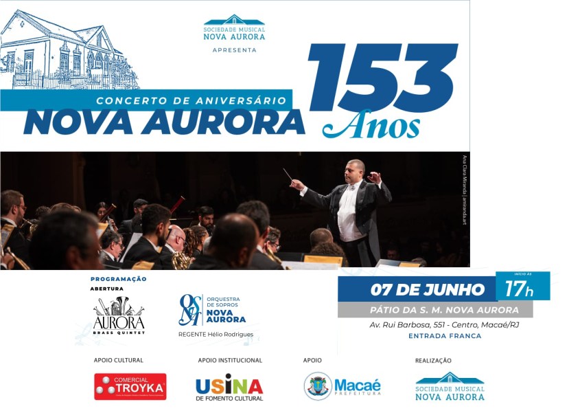 Orquestra de Sopros Nova Aurora fará concerto gratuito na sede