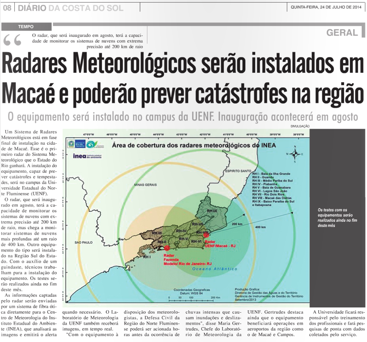 Layout com matéria publicada pelo jornal Diário Costa do Sol